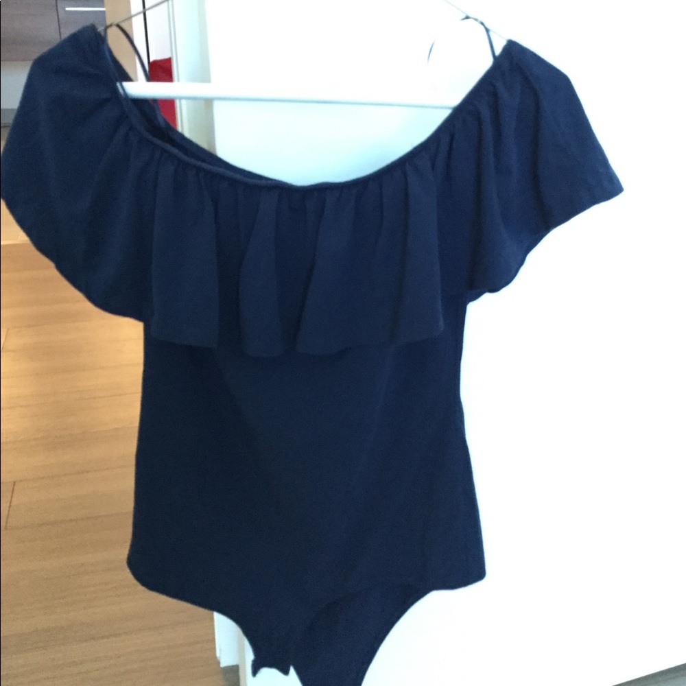 Jcrew Ruffled off the shoulder bodysuit navy